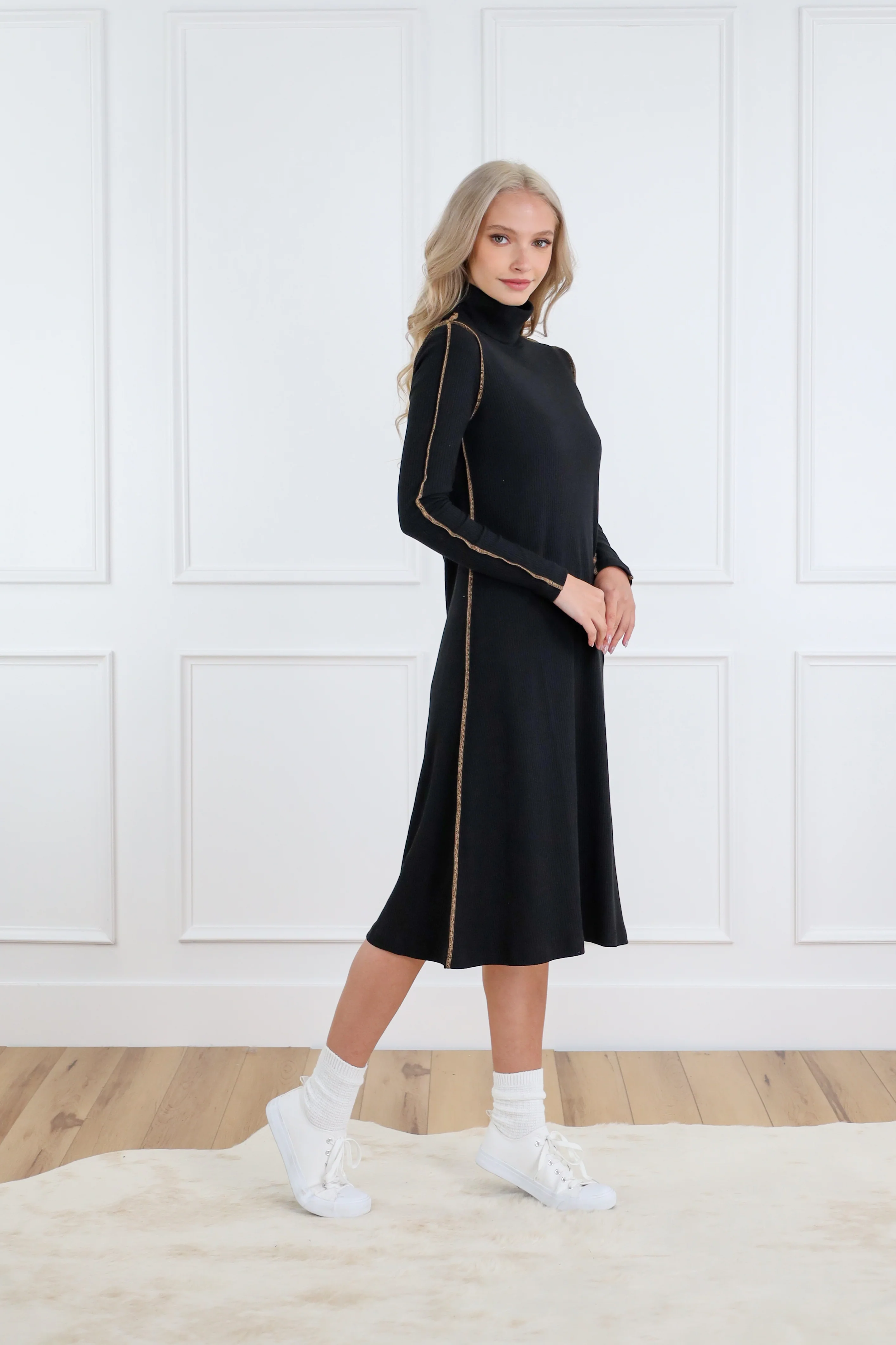 Basic Rib Turtleneck Dress - Image 5