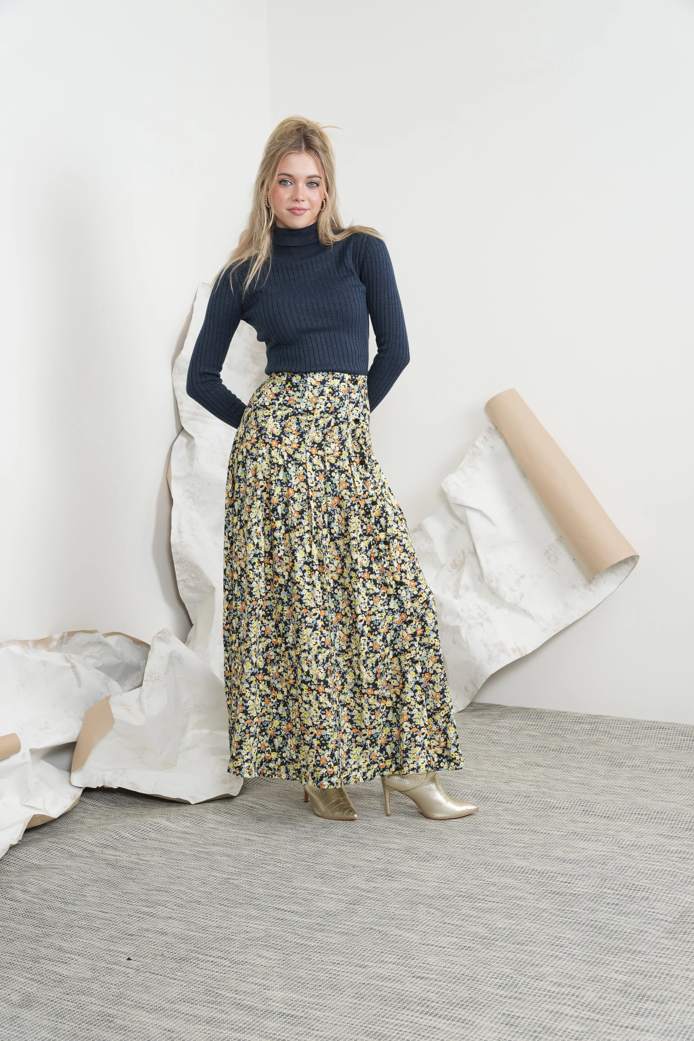 Print Pleated Buttons Skirt - Image 10