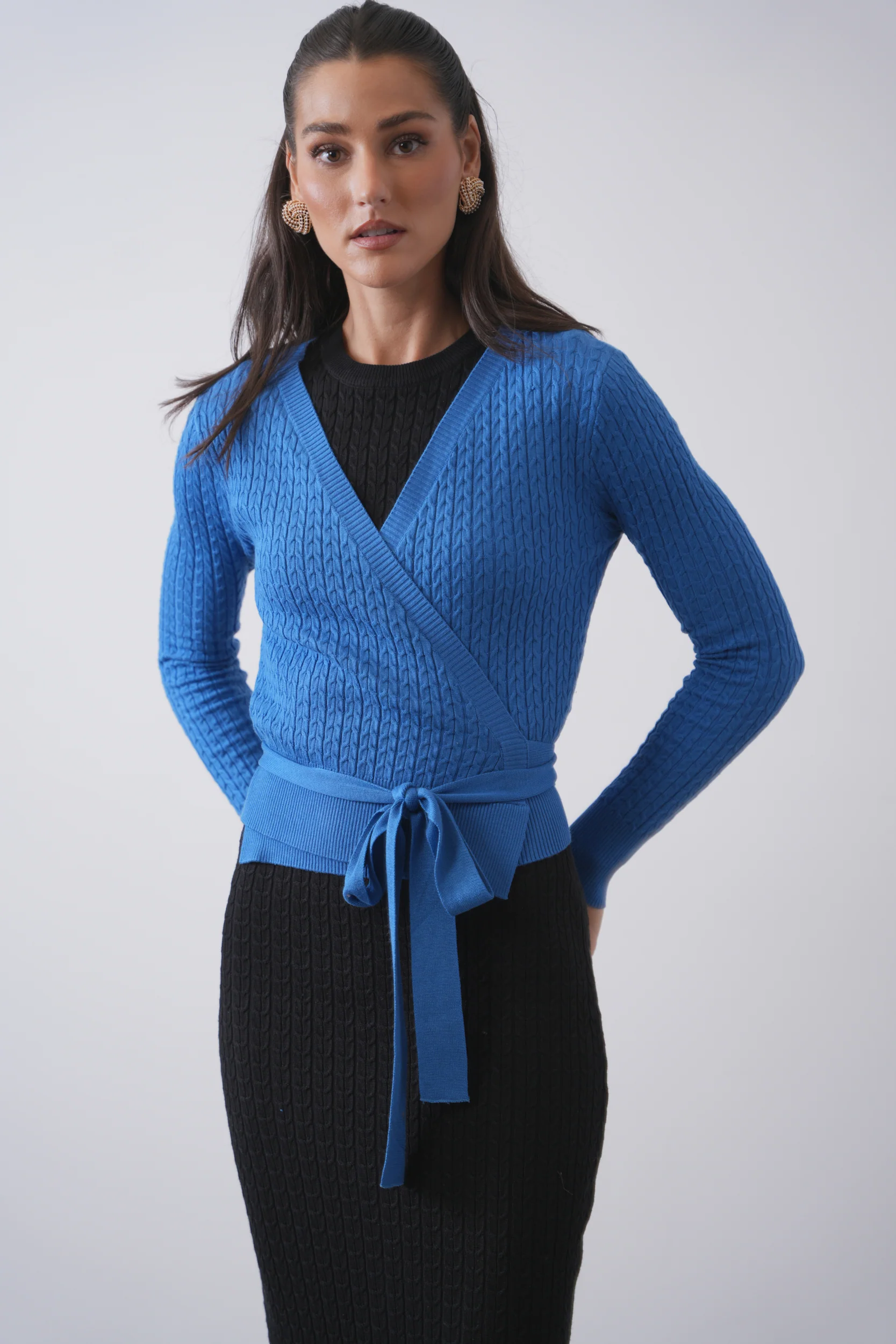 Cable Knit Wrap Sweater - Image 6