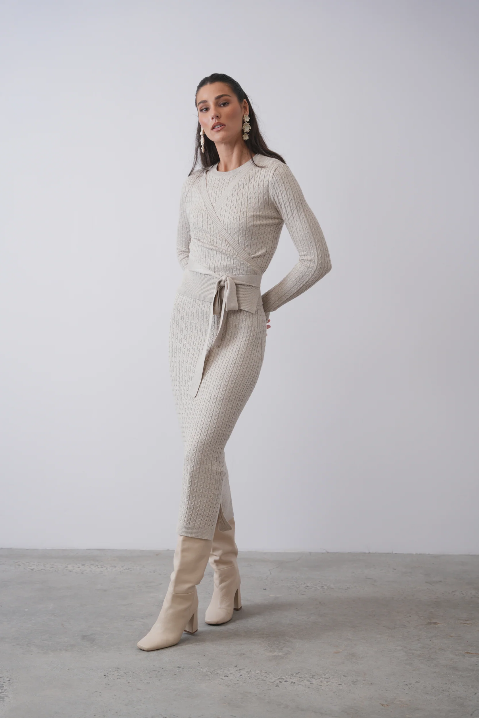Cable Knit Wrap Sweater - Image 8