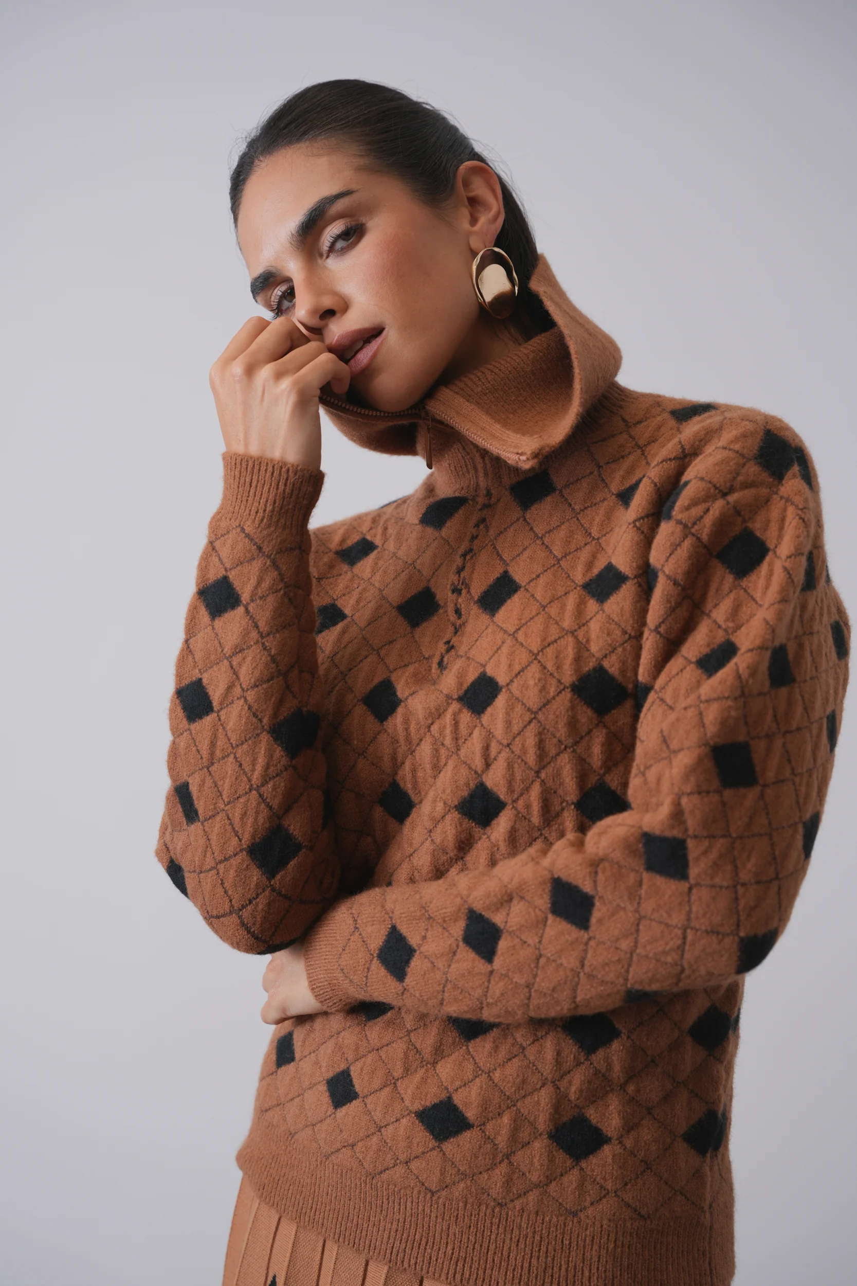 Print Half Knit Zip Top - Image 5