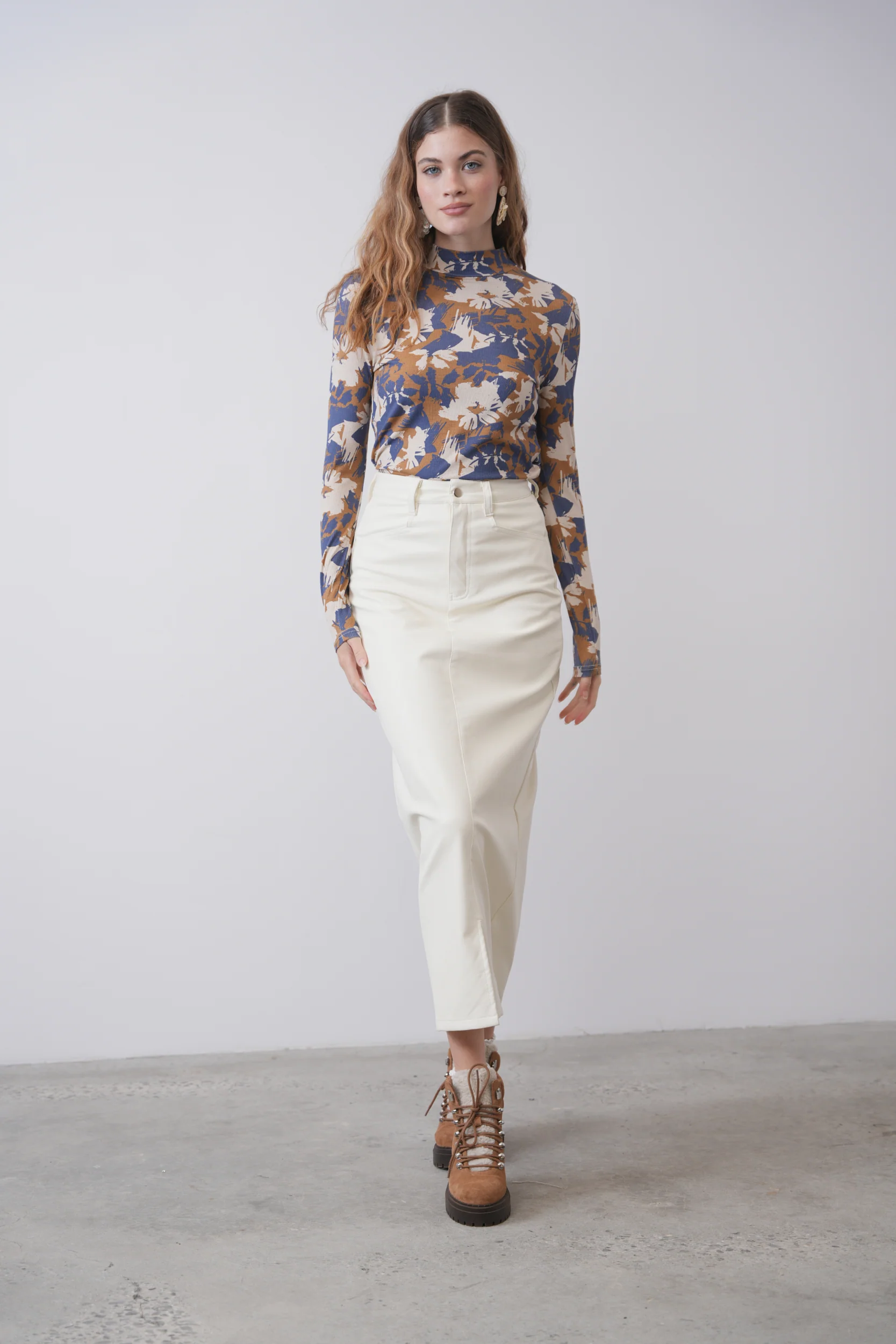 Mock Neck Print Rib Top - Image 8