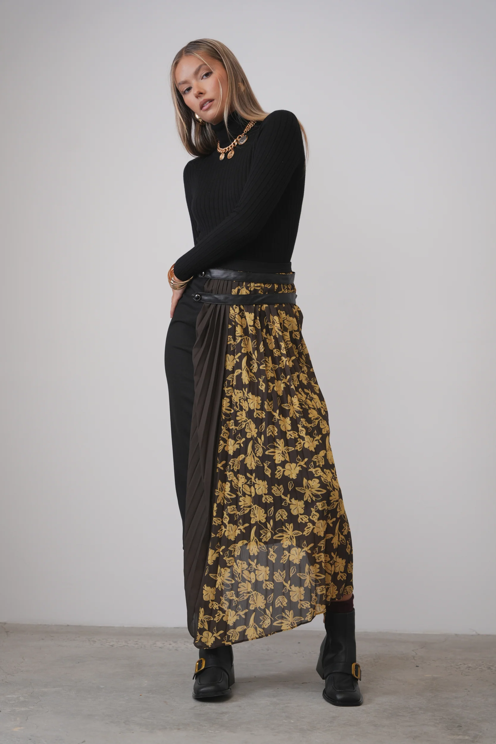 Half Pleated Combo Skirt - Image 6