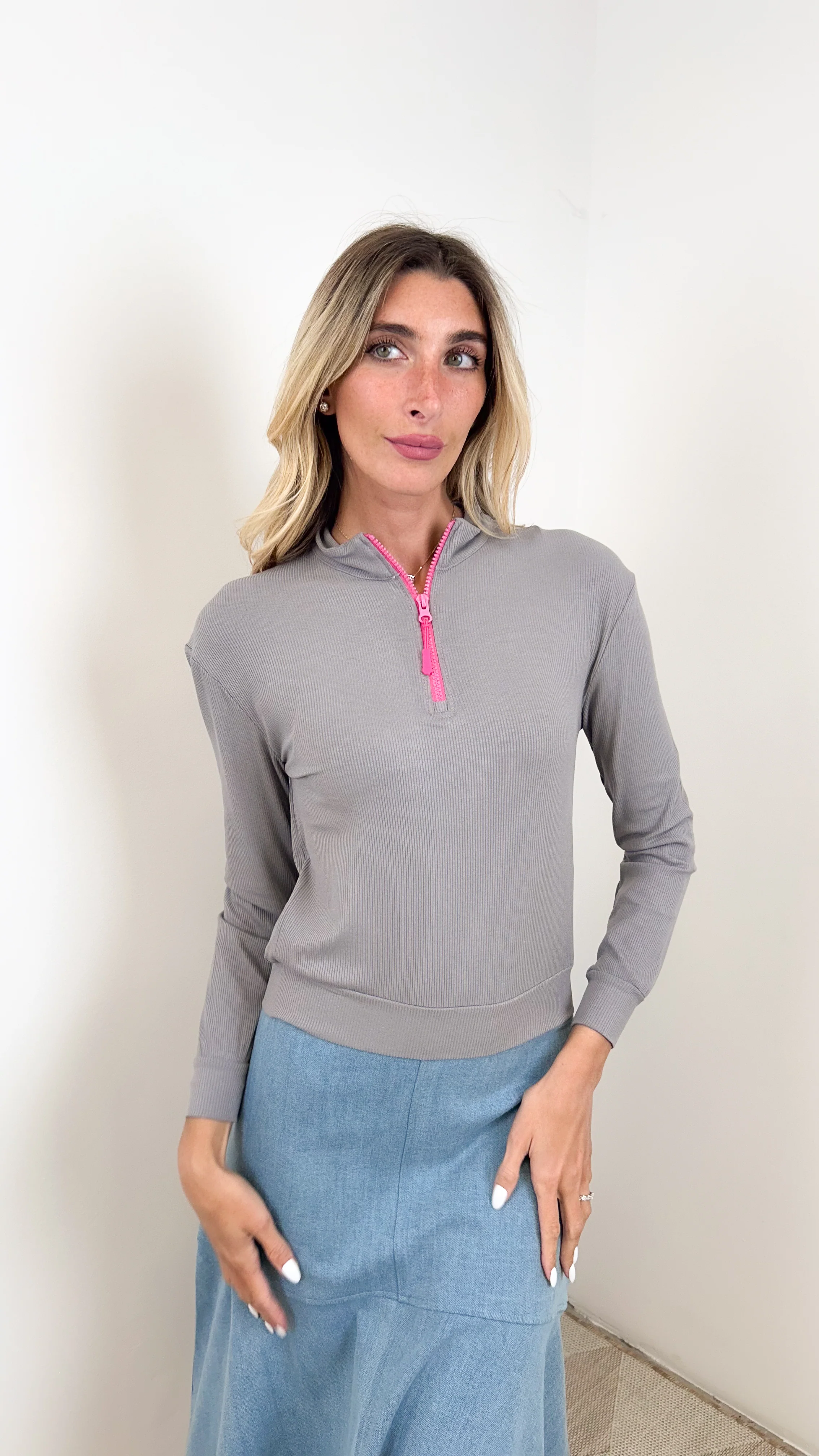 Rib Half Zip Tee - Image 7