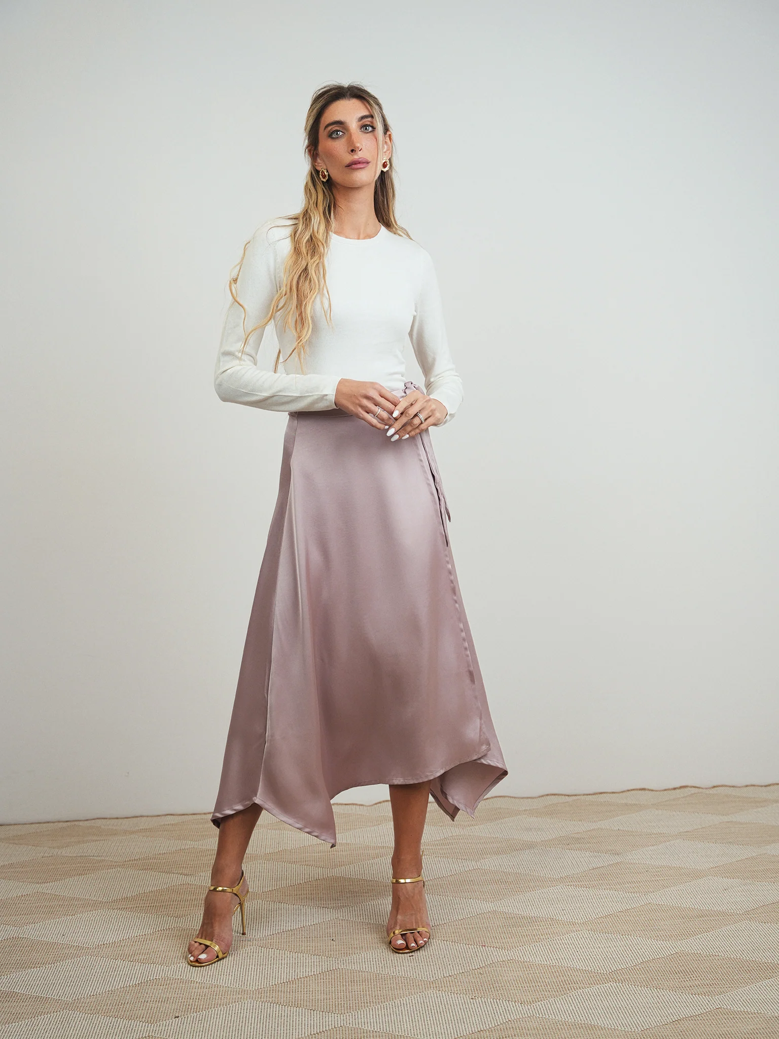 Satin Mock Wrap Skirt