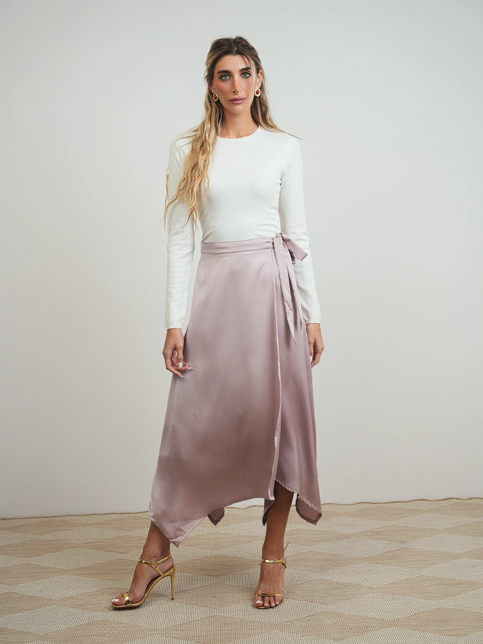 Satin Mock Wrap Skirt - Image 3
