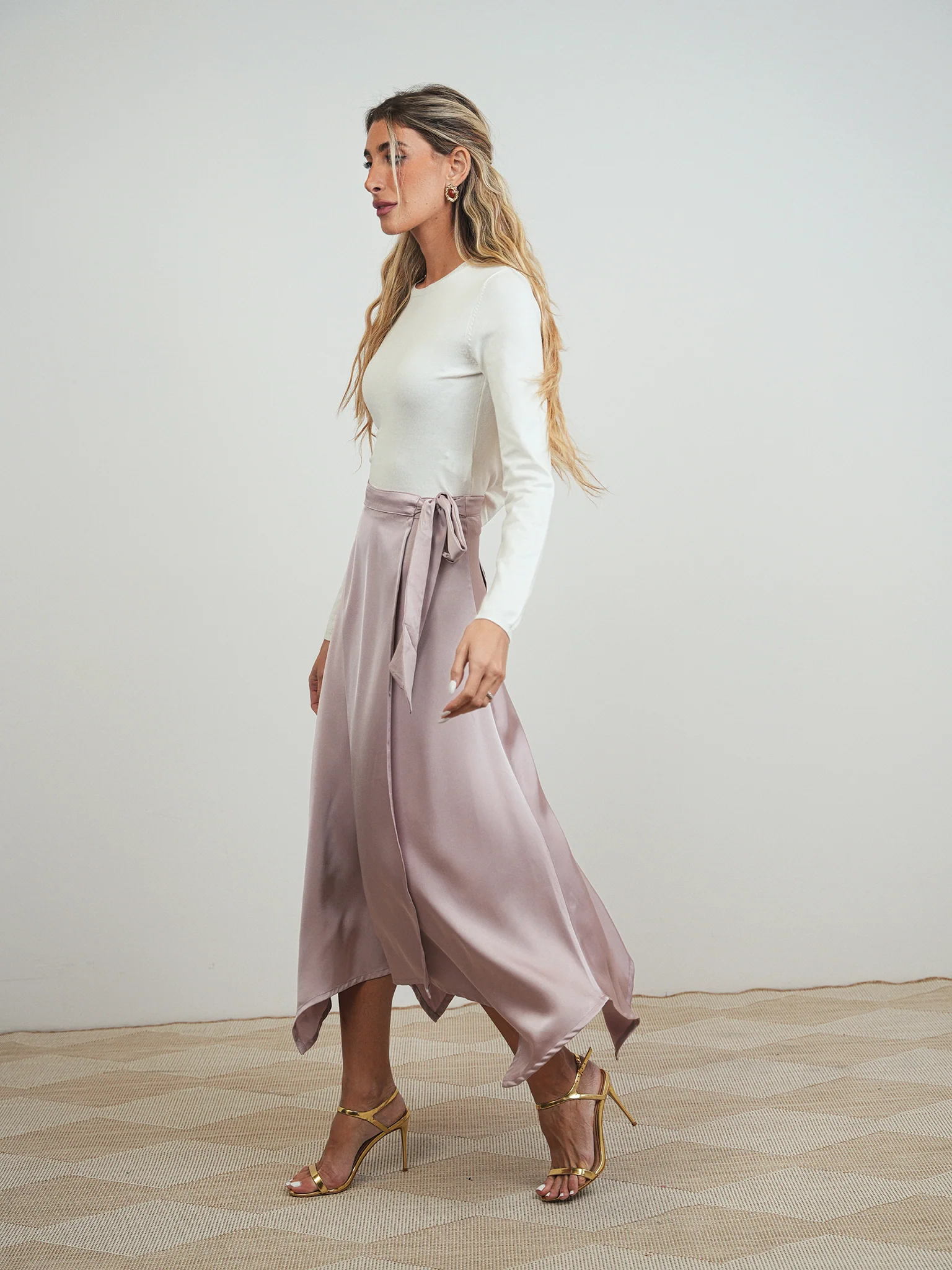 Satin Mock Wrap Skirt - Image 4