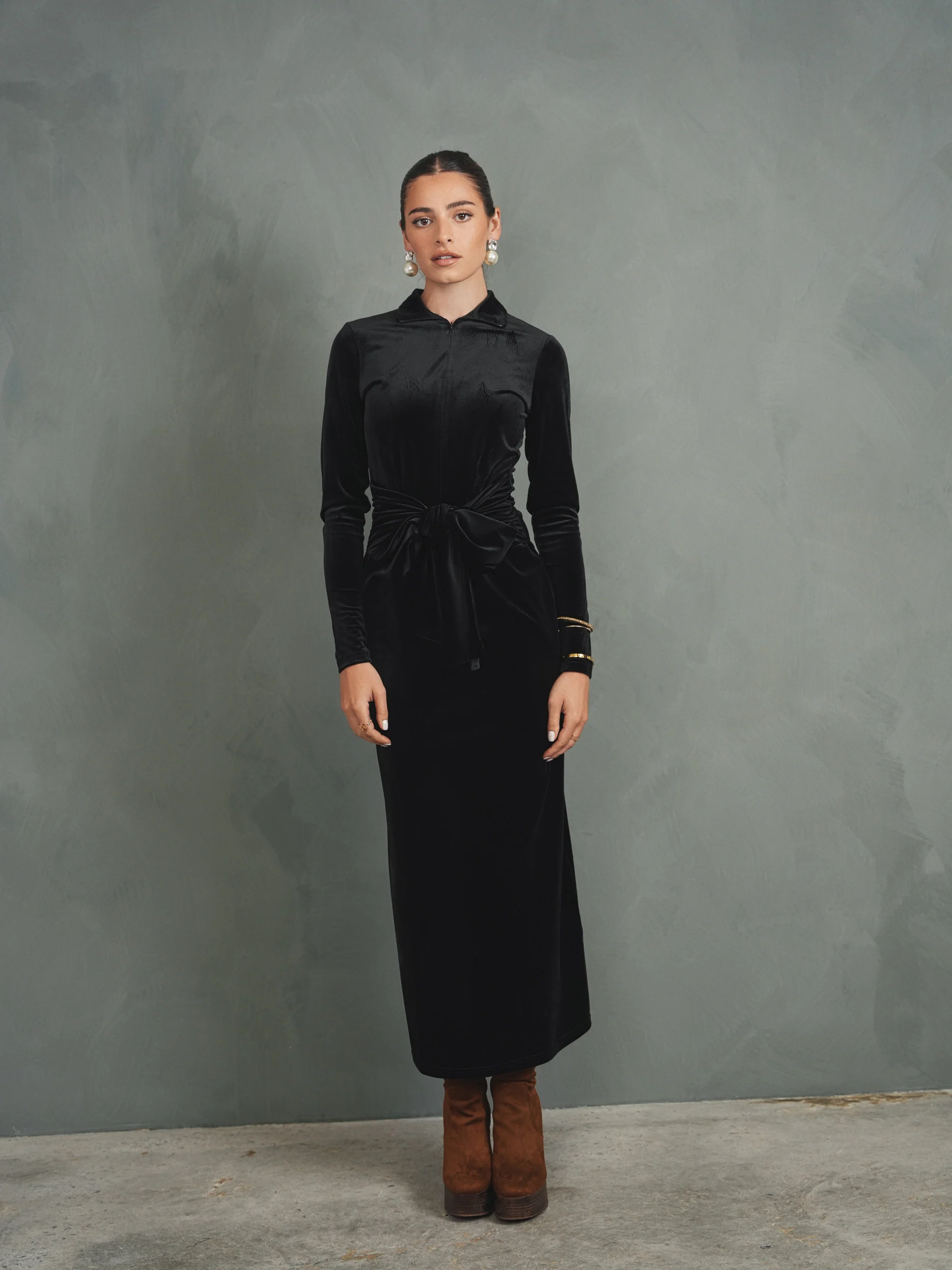 Velour Front Tie Dress - Image 3