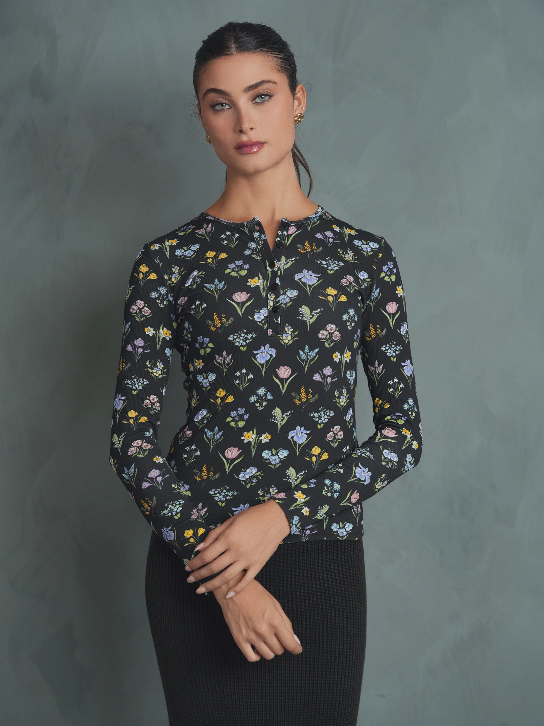 Henley Print Rib Top - Image 6