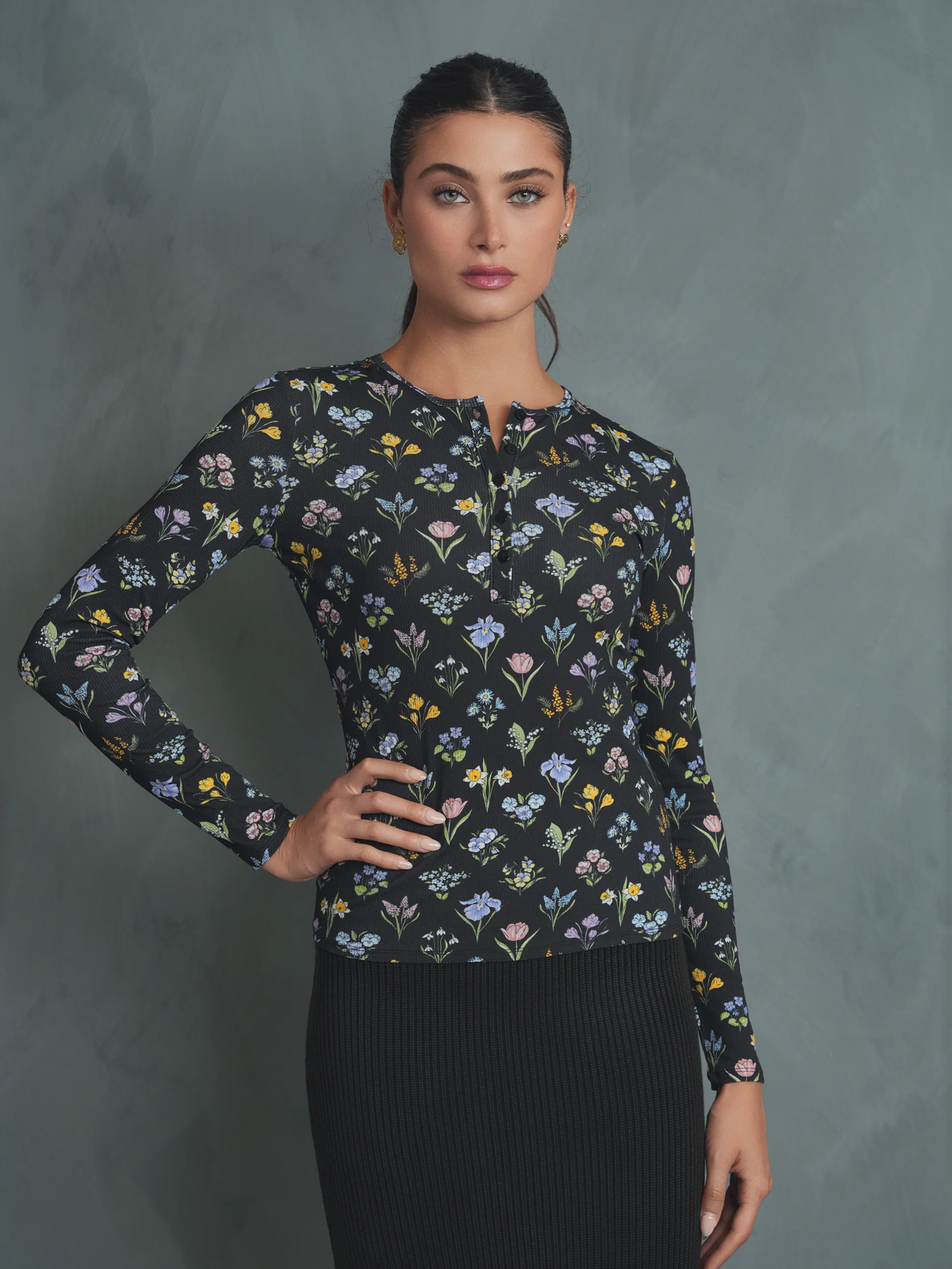 Henley Print Rib Top - Image 7