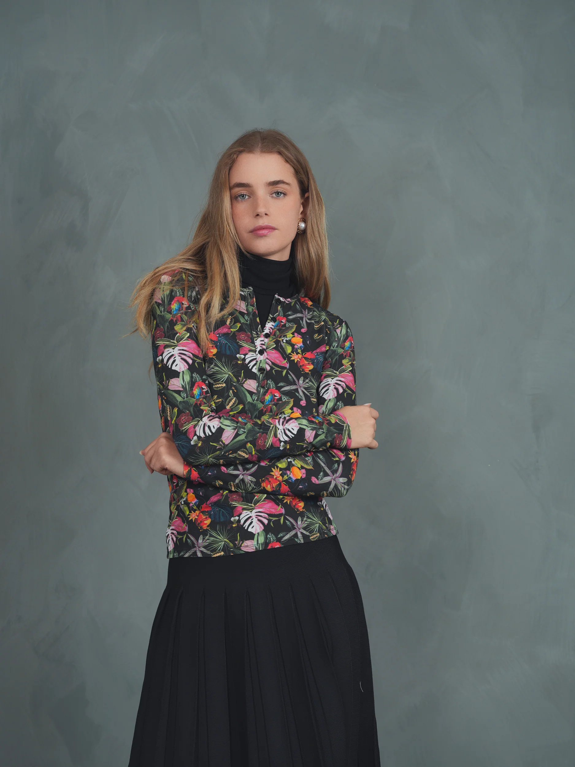 Henley Print Rib Top - Image 9