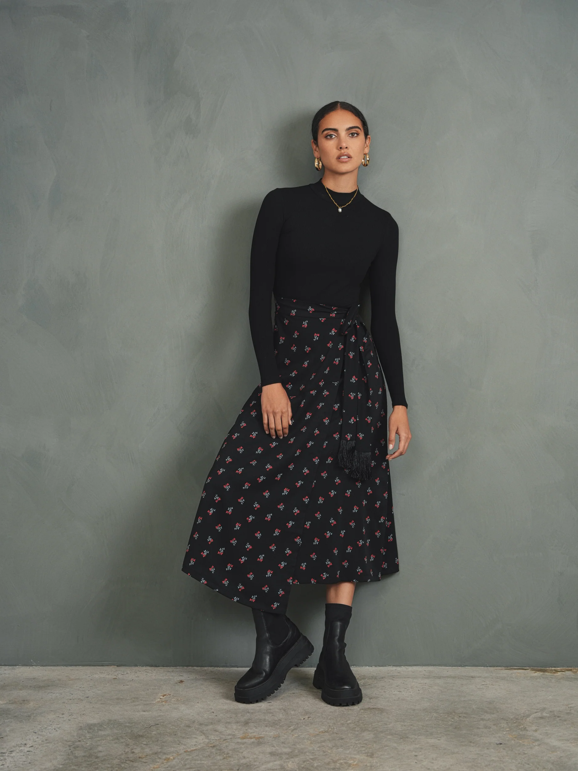 Mock Wrap Print Skirt - Image 2