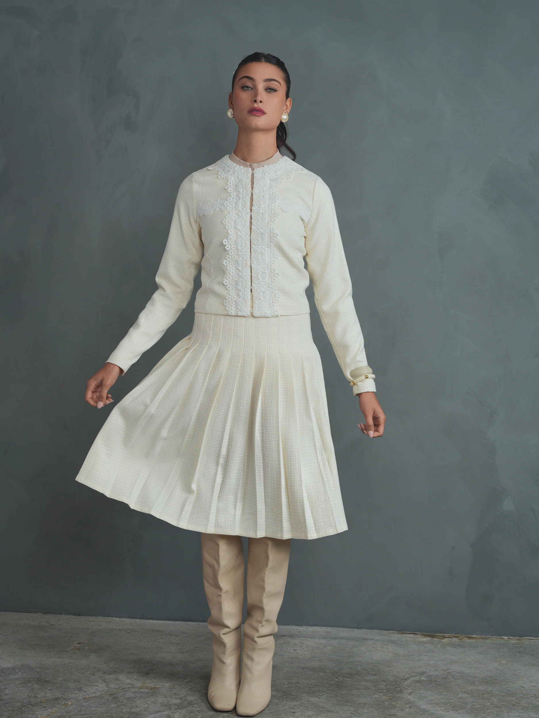 Tweed Pleated Skirt - Image 3