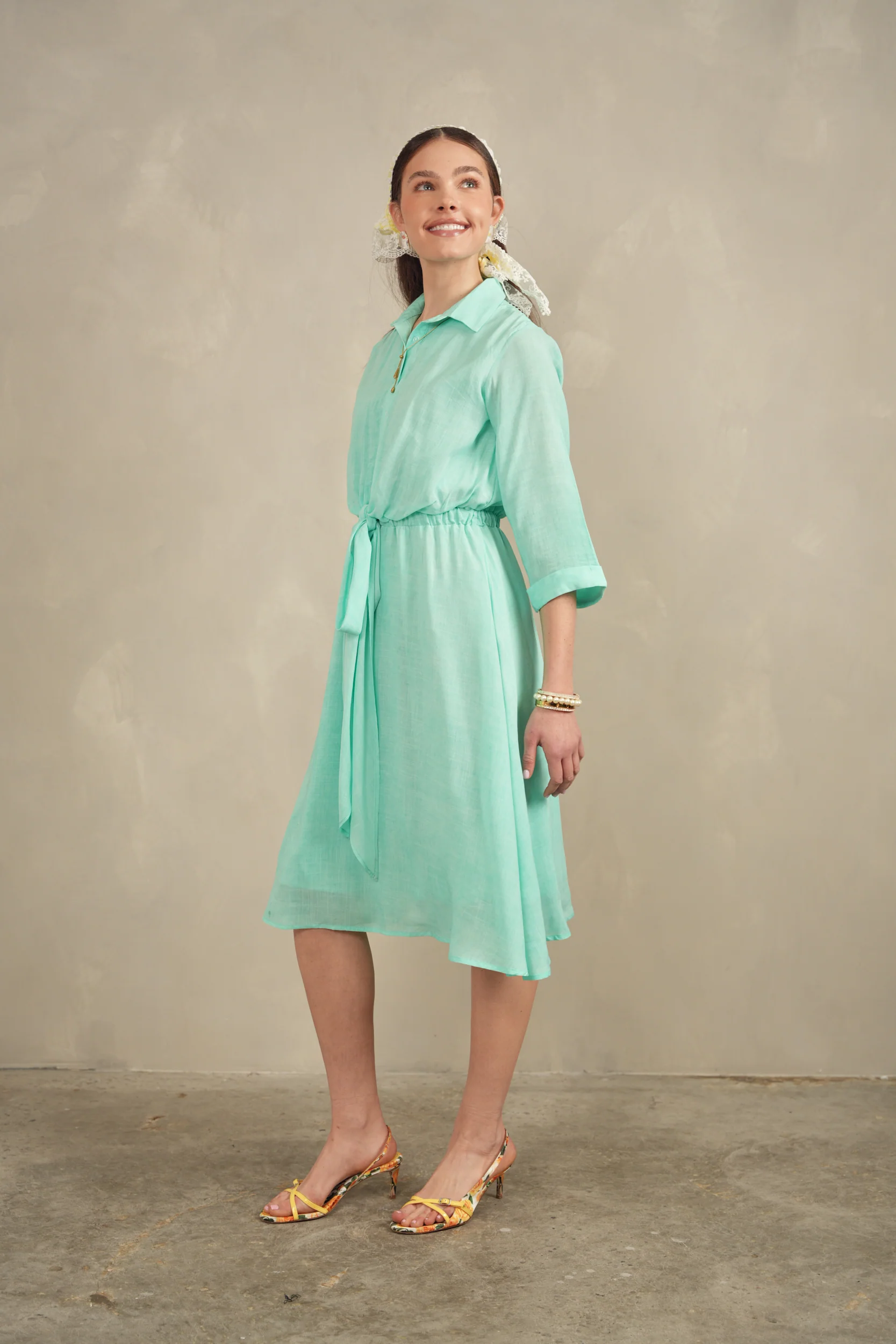 Tie Dress With Collar - Image 16