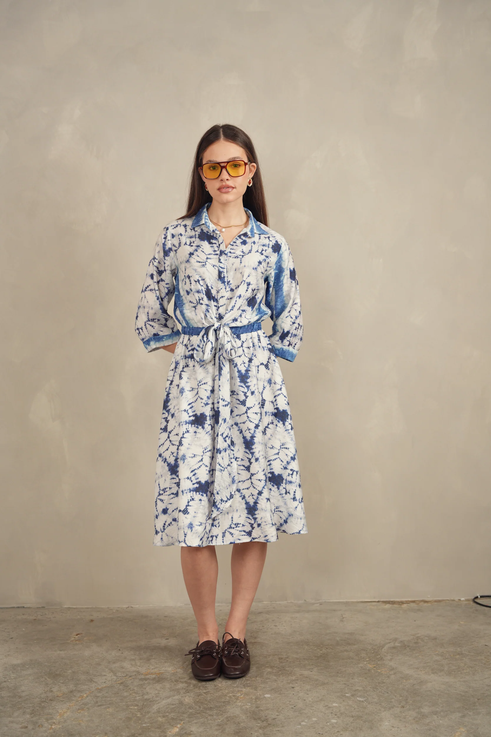 Tie Dress With Collar - Image 8