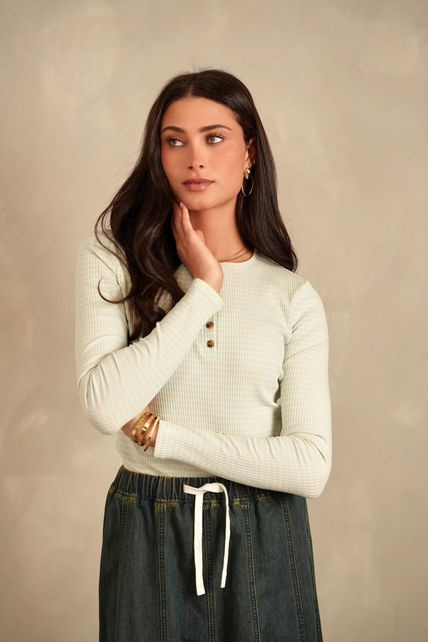 Striped Rib Henley Tee - Image 26