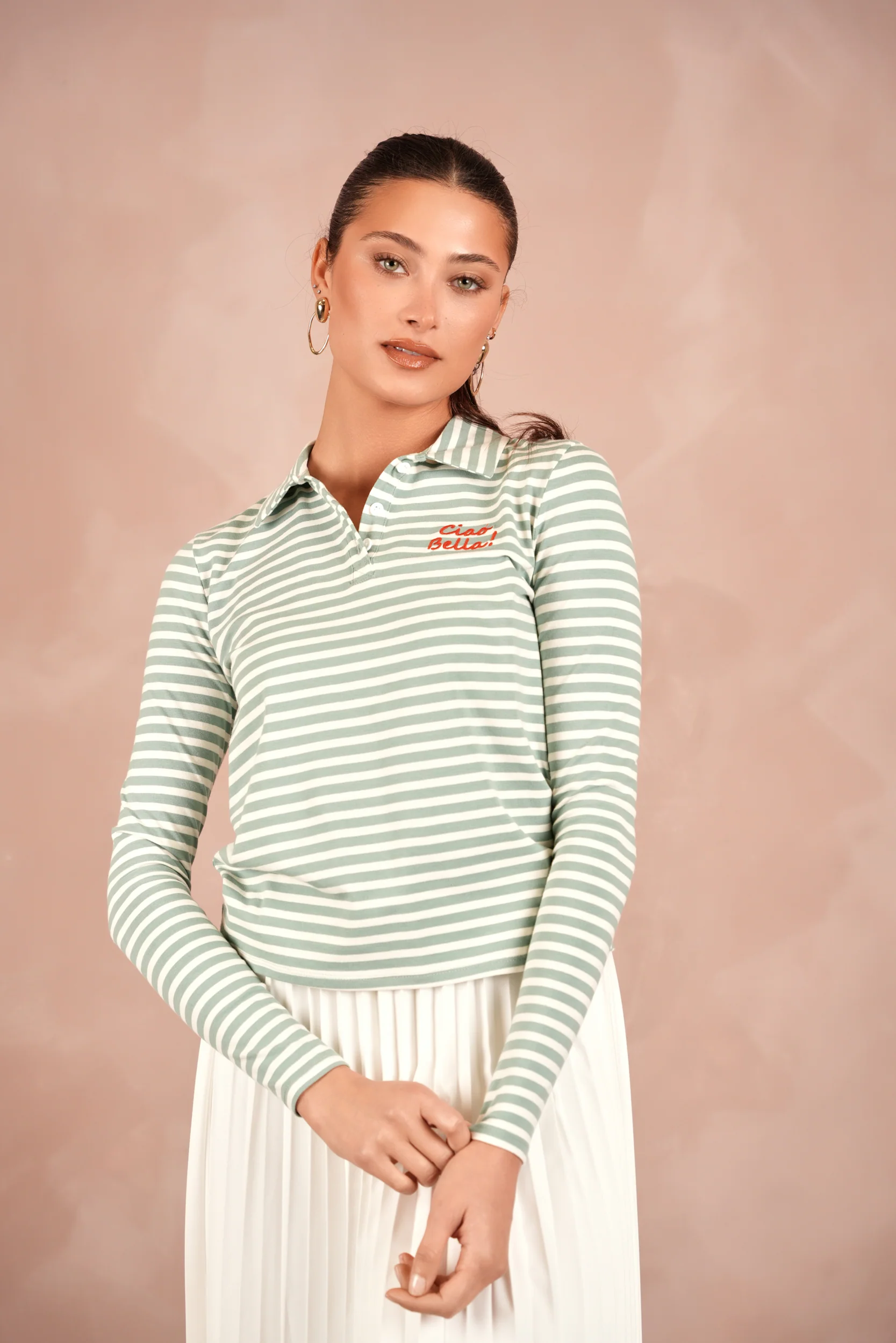 Striped Polo Semi Crop Tee - Image 6