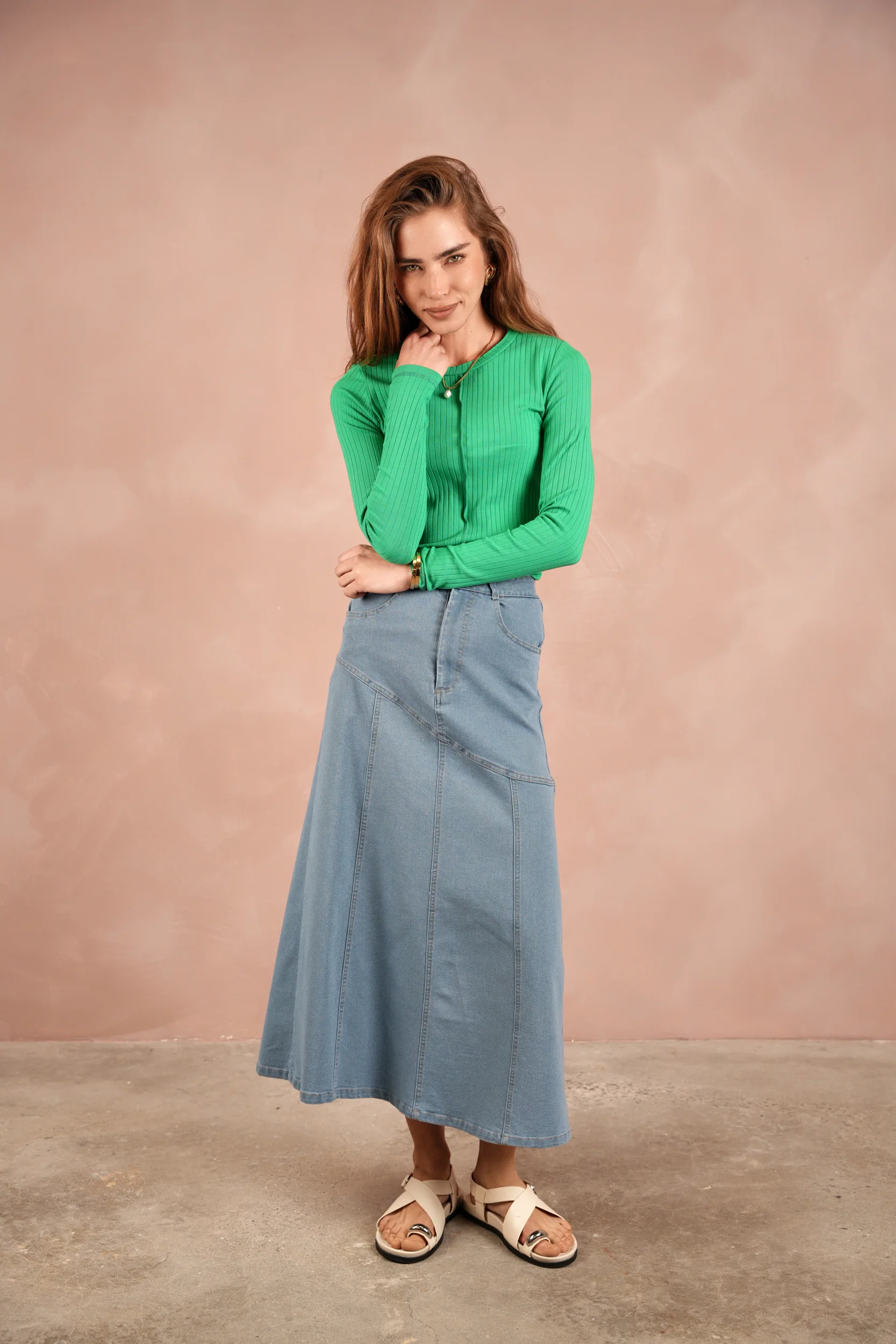 Denim Angled Yoke Skirt - Image 8
