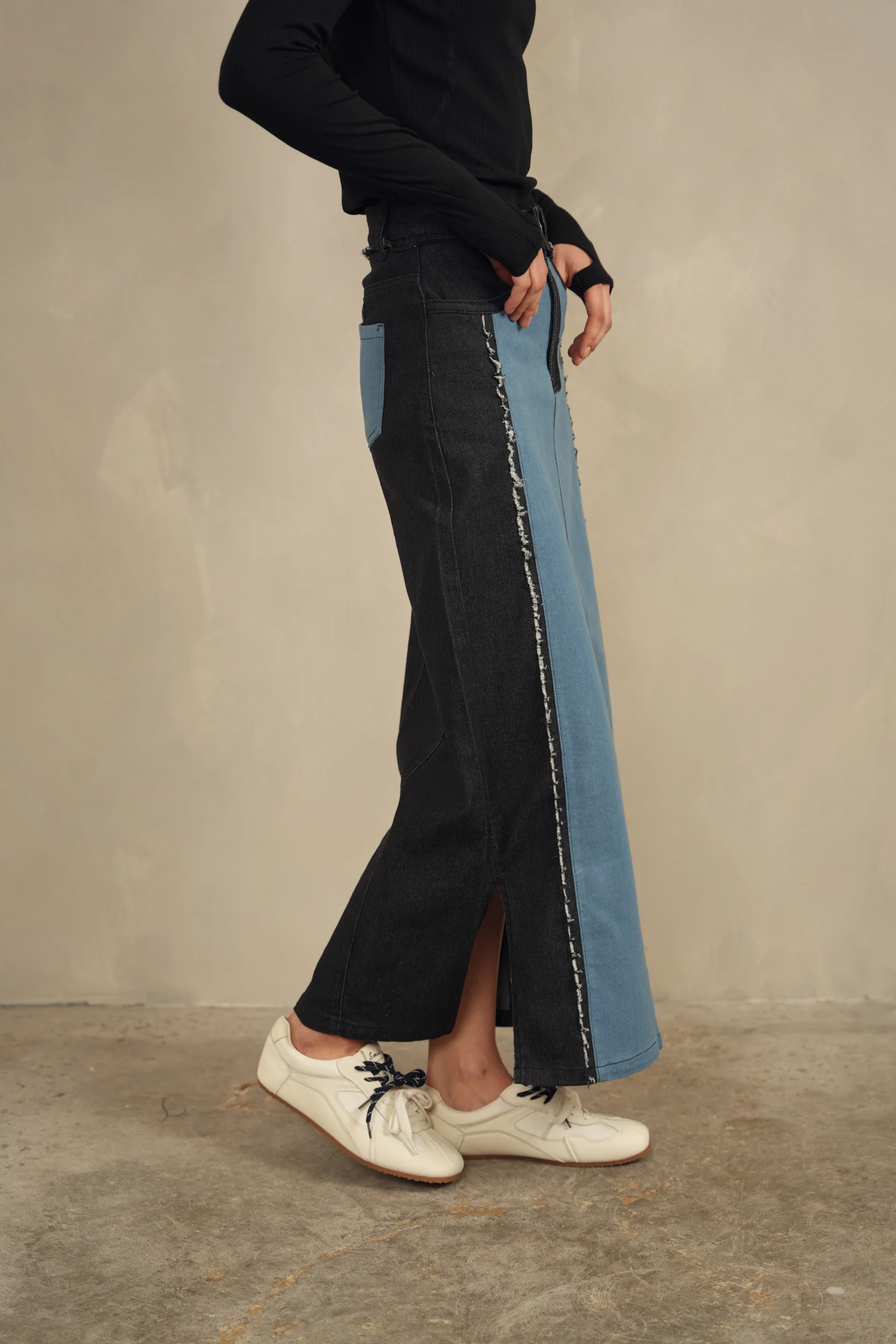 Color Block Denim Skirt - Image 17