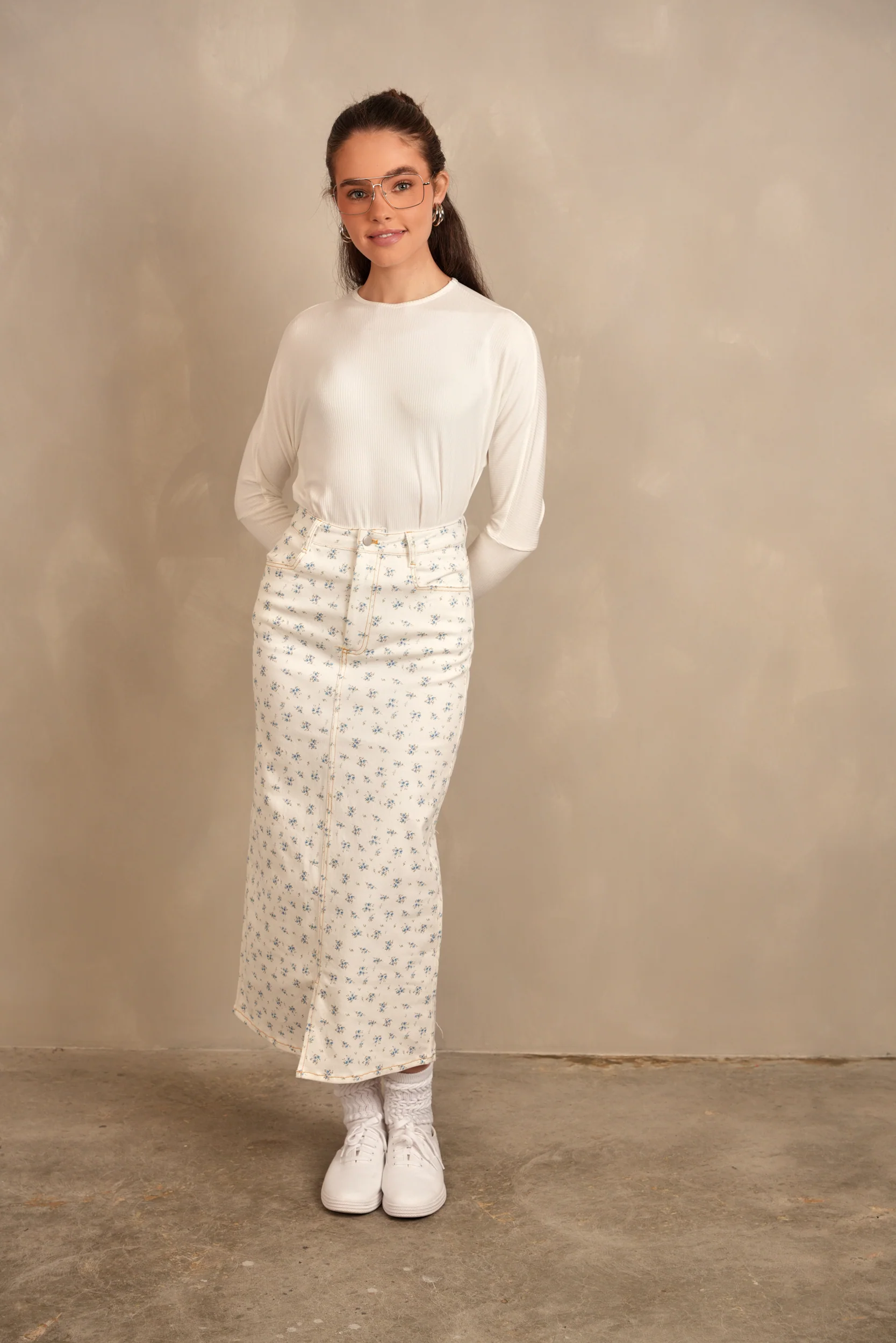 Printed Slit Denim Skirt - Image 2